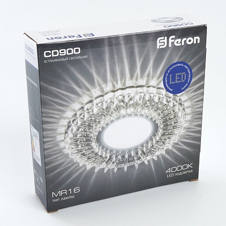 Светильник встраиваемый с белой LED подсветкой Feron CD900 потолочный MR16 G5.3 белый - фото