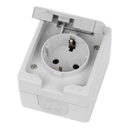 Розетка 2-местная с крышкой с/з STEKKER PST16-22-54, пластик АВS, 250В, 16А, IP54,  белый/серый - фото