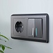 Выключатель двухклавишный проходной с подсветкой графит рифленый WL04-SW-2G-2W-LED - фото