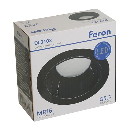 Светильник встраиваемый Feron DL3102 потолочный MR16 G5.3  черный + черный хром - фото