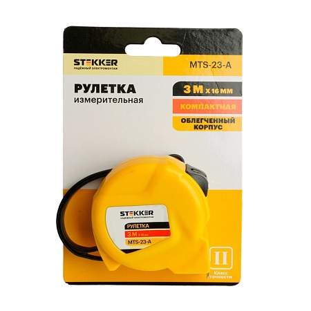 Рулетка, 3 м х 16 мм, II класс точности, пластик MTS-23-А - фото