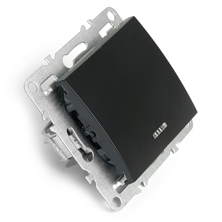 Выключатель 1-клавишный c индикатором (механизм), STEKKER, PSW10-9101-03, 250В, 10А, серия Эрна, черный - фото