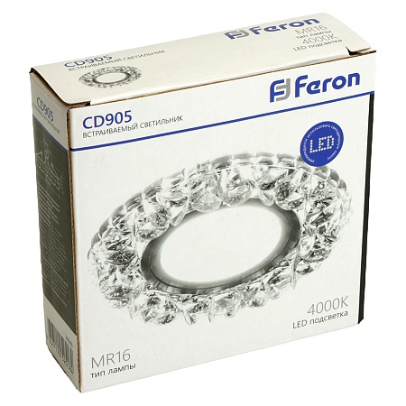 Светильник встраиваемый с белой LED подсветкой Feron CD905 потолочный MR16 G5.3 белый - фото