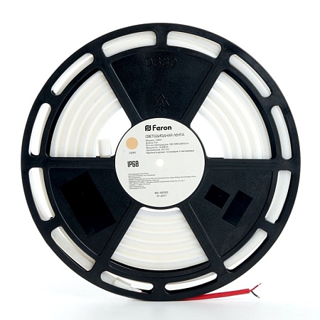 Светодиодная неоновая лента Feron LS651, 180SMD(2835)/m 14,4W/m 12V 5m IP68 3000К  с 2 заглушками, 2 заглушками c проводом, 10 креплениями в комплекте - фото