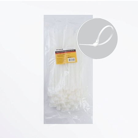 Хомут нейлоновый многоразовый STEKKER NYCT80-250 8x250 мм, белый, упаковка 100 шт - фото