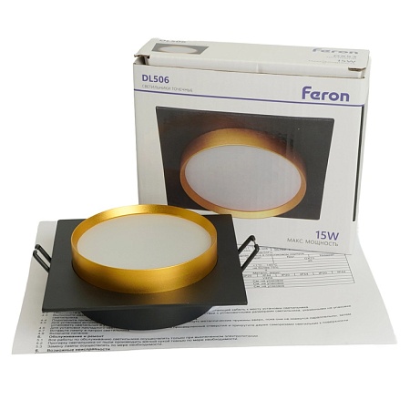 Светильник встраиваемый Feron DL506 потолочный GX53 черный + золото квадрат - фото