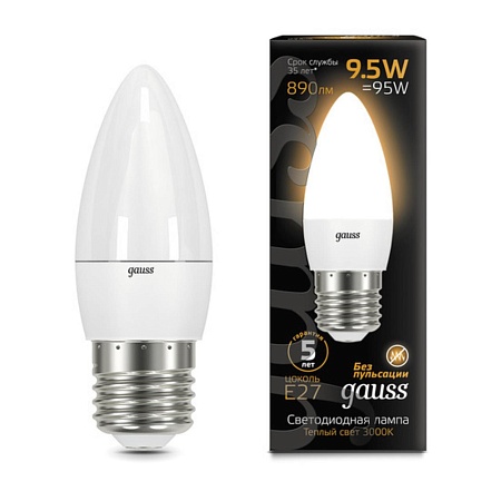 Светодиодная лампа Gauss Свеча 9,5W 890Lm 3000K E27 103102110 - фото