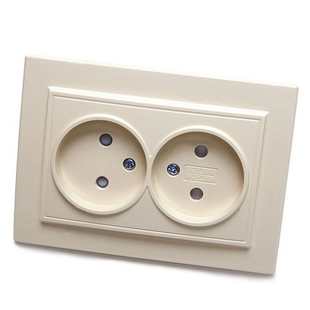 Розетка 2-местная б/з, STEKKER, PST10-9013-02, 250В, 16А с защитной шторкой, серия Эрна, слоновая кость - фото