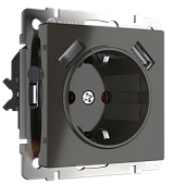 Розетка с заземлением, шторками и USBх2 серо-коричневый WL07-SKGS-USBx2-IP20