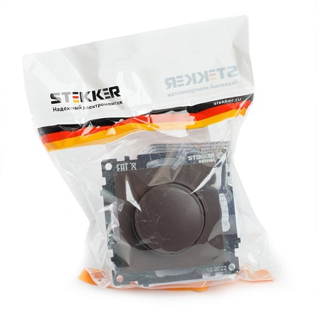 Выключатель диммирующий TRIAC(механизм), STEKKER GLS10-7106-04, 250V, 500W, серия Катрин, шоколад - фото