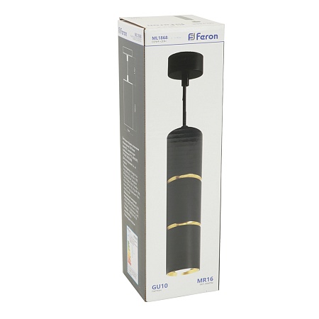 Светильник потолочный Feron ML1868  Barrel ZEN levitation на подвесе MR16 35W, 230V, чёрный, золото 55*180 - фото