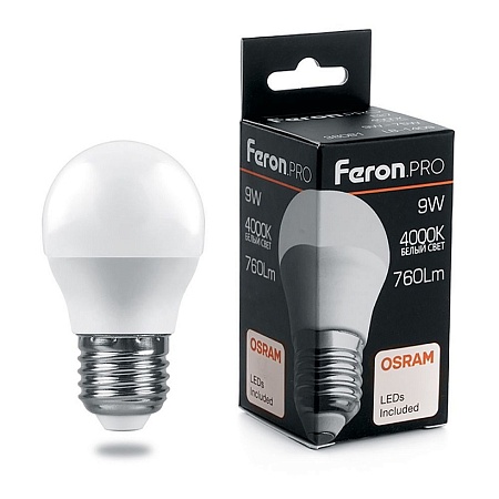 Лампа светодиодная Feron.PRO LB-1409 Шарик E27 9W 175-265V 4000K - фото