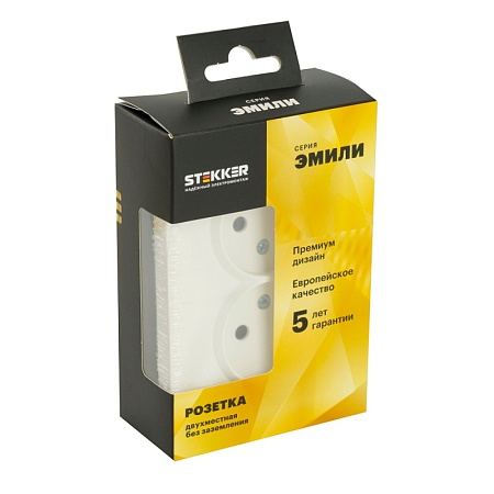 Розетка 2-местная с защитной шторкой, STEKKER, б/з, 250В, 16А, серия Эмили, RST16-5116-01, белый фарфор, soft touch - фото