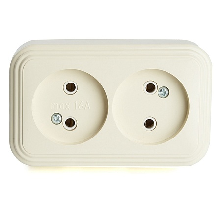 Розетка 2-местная с/з STEKKER, PST16-31-20 (RA 16-238-БЖ), пластик АВС, 250В, 16А, IP20, слоновая кость - фото