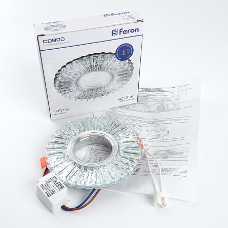 Светильник встраиваемый с белой LED подсветкой Feron CD900 потолочный MR16 G5.3 белый - фото
