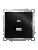 Розетка 2-местная USB + type C (механизм), STEKKER GLS10-7116-05, 250B, 3А, серия Катрин, черный