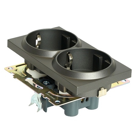 Розетка 2-местная с защитной шторкой (механизм) с/з, 250В, 16А, серия Катрин, графит, GLS16-7114-06 - фото