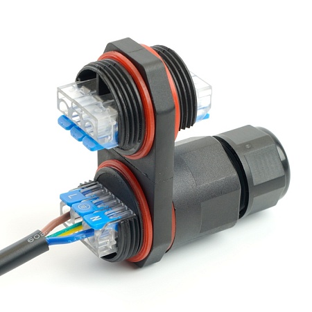 Соединитель-коннектор LD542  3-контактный на 4 выхода, с СМК221 пружинным контактом IP68, черный - фото