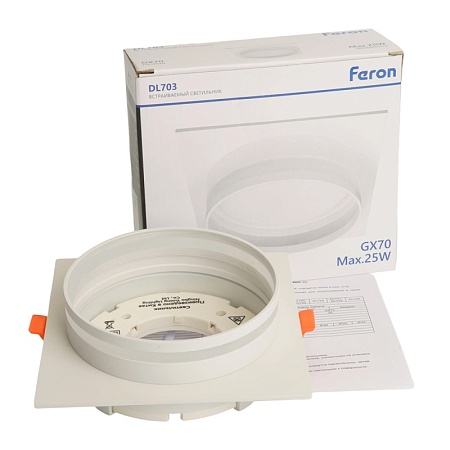 Светильник встраиваемый Feron DL703 LUNA потолочный GX70 белый квадрат - фото