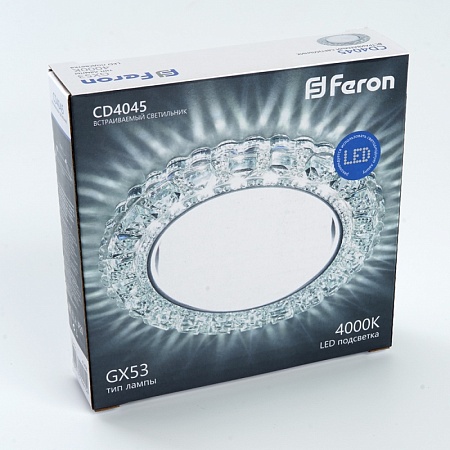 Светильник встраиваемый с белой LED подсветкой Feron CD4045 потолочный GX53 без лампы, прозрачный, хром - фото