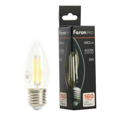 Лампа светодиодная Feron.PRO LB-1206 Свеча E27 1000LM 6W 175-265V 6400K - фото