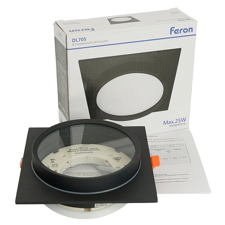 Светильник встраиваемый Feron DL705 потолочный GX70 черный квадрат IP44 - фото