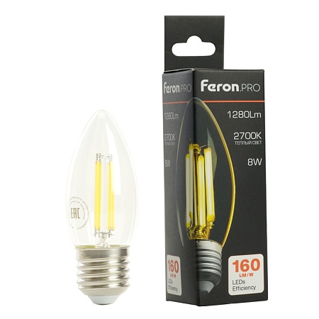 Лампа светодиодная Feron.PRO LB-1208 Свеча E27 1280LM 8W 175-265V 2700K - фото