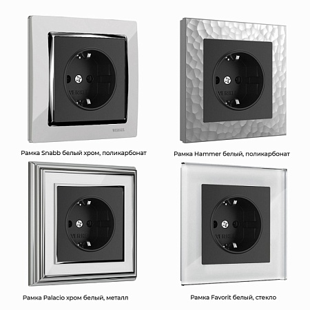 Розетка с заземлением, безвинтовой зажим (черный матовый) W1171308 - фото