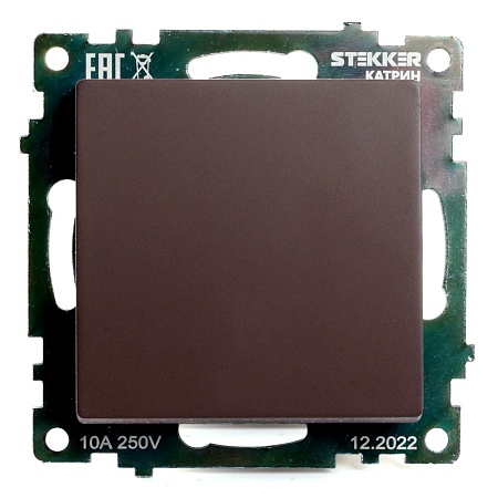 Выключатель 1-клавишный (механизм), STEKKER GLS10-7103-04, 250V, 10А, серия Катрин, шоколад - фото