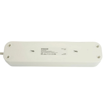 Удлинитель 3-местный с/з с выключ. STEKKER HM071-31-02 3x1мм2, 2м, 250В, 16А, 1USB+2C, 2.4A, сер Home, белый - фото