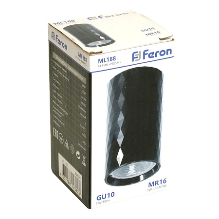 Светильник потолочный Feron ML188 Barrel PRISM MR16 GU10 35W 230V, черный - фото