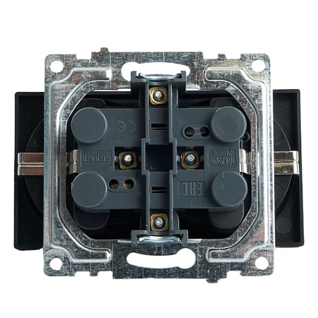 Розетка 2-местная с/з (механизм), STEKKER GLS16-7114-05, 250В, 16А с защитной шторкой, серия Катрин, черный - фото