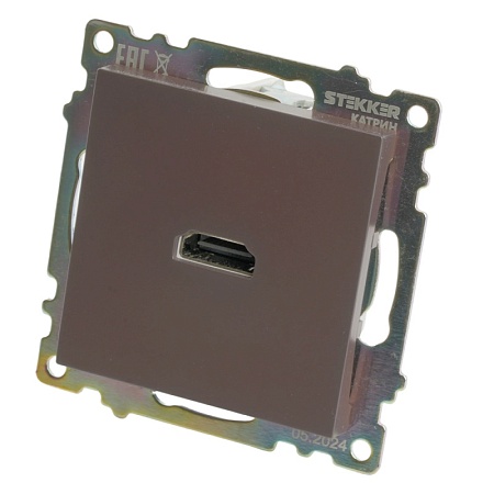 Розетка HDMI 2.1, Type A (механизм), STEKKER GLS00-7118-04, серия Катрин, шоколад - фото