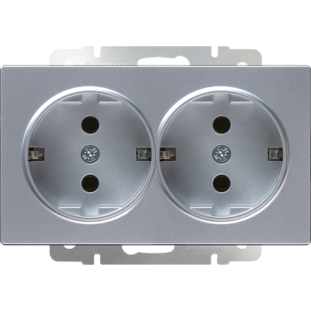 Розетка двойная с заземлением серебряный WL06-SKG-02-IP20 - фото