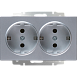 Розетка двойная с заземлением серебряный WL06-SKG-02-IP20 - фото