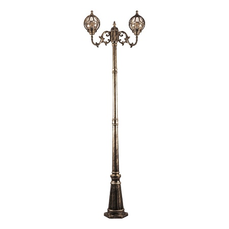 Светильник садово-парковый Feron PL3708 круглый, столб  2*60W 230V E27, черное золото - фото