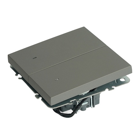 Выключатель 2-клавишный c индикатором (механизм), STEKKER, 250В, 10А, серия Эмили, RSW10-5102-10,  платиново-серый, soft touch - фото