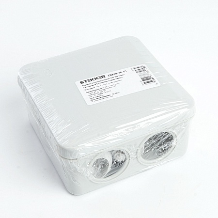 Коробка разветвительная STEKKER EBX10-34-55, 70*70*40мм, 4 ввода, IP55, светло-серая (GE41236) - фото