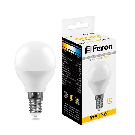 Лампа светодиодная Feron LB-95 Шарик E14 7W 175-265V 2700K - фото