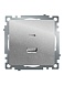Розетка 2-местная USB + type C (механизм)), STEKKER GLS10-7116-03 , 250B, 3А, max 20W, серия Катрин, серебро - фото