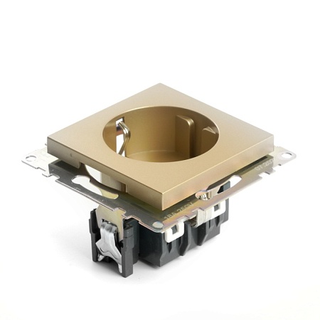 Розетка 1-местная с защитной шторкой с/з (механизм), STEKKER, GLS16-7110-08, 250В, 16А, серия Катрин, золото - фото