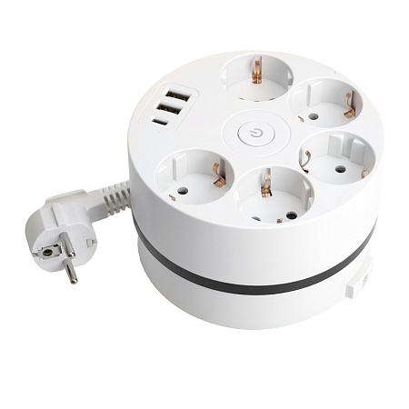 HM10-51-01 Удлинитель 5-местный с/з, 3x1мм2, 2.5м, 250В, 16А, 2USB+С 5V 3,1А, серия Comfort, белый - фото