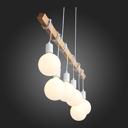 Светильник подвесной Белый, Светлое дерево E27 6*60W SL1142.503.06 - фото
