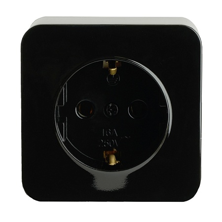 Розетка 1-местная с/з открытой установки, STEKKER, 250В, 16А, IP20, серия София, черный, MST16-11-02 - фото