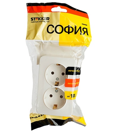 Розетка 2-местная с/з открытой установки, STEKKER, 250В, 16А, IP20, серия София, белый, MST16-12-01 - фото