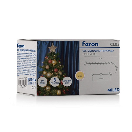 Светодиодная гирлянда Feron CL03 линейная 4м +1.5м 230V 2700K, c питанием от сети, контроллером, зеленый шнур - фото