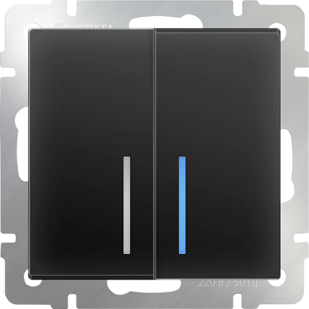 Выключатель двухклавишный с подсветкой черный матовый WL08-SW-2G-LED - фото