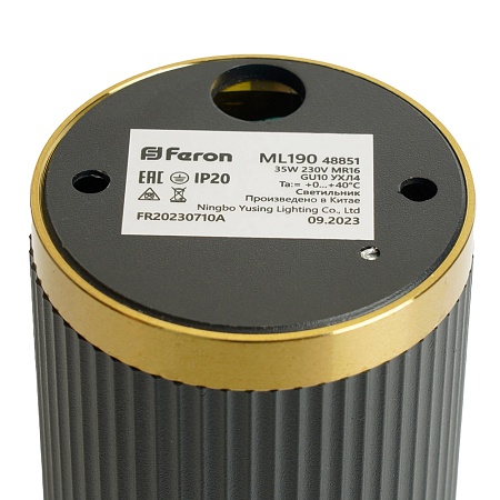 Светильник потолочный Feron ML190 Barrel GATSBY MR16 GU10 35W 230V, черный + античное золото - фото