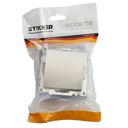 Выключатель 1-клавишный (механизм), STEKKER GLS10-7103-03, 250V, 10А, серия Катрин, серебро - фото