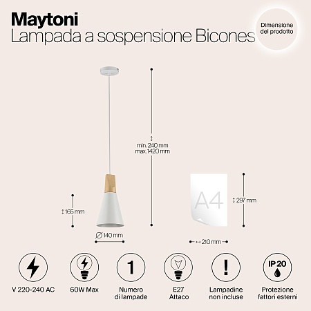 Подвесной светильник Maytoni Bicones P359-PL-140-W - фото